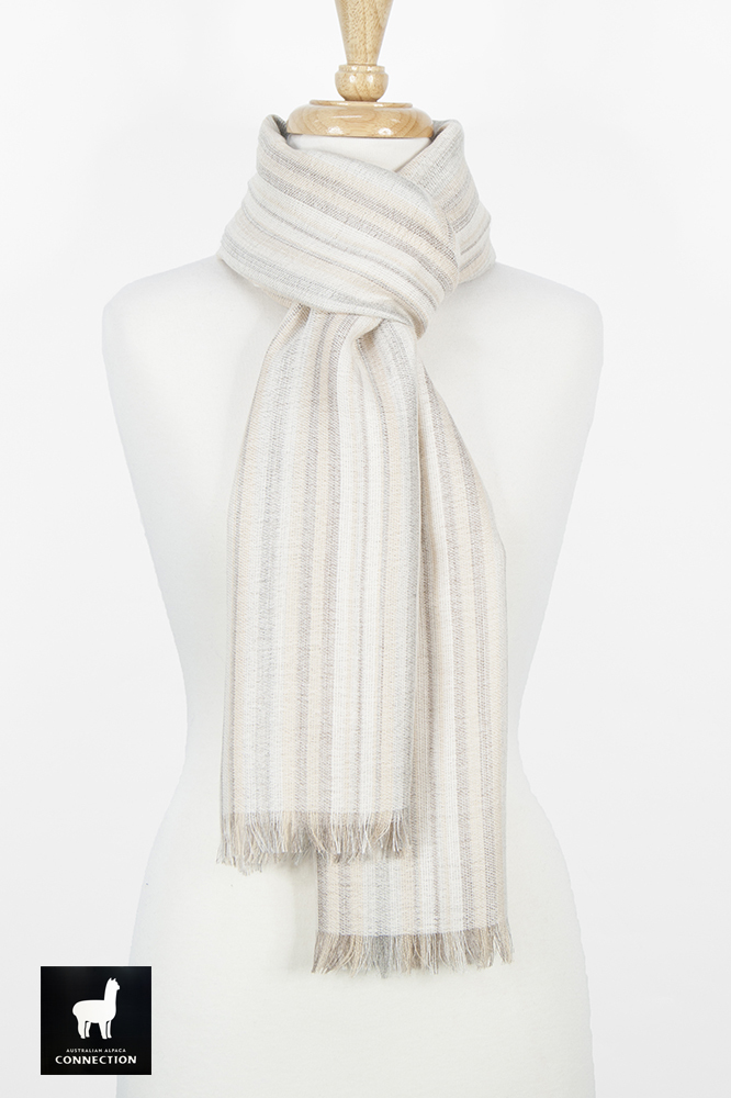 Alpaca & Silk Wide Stripe Scarf - Natural - 1