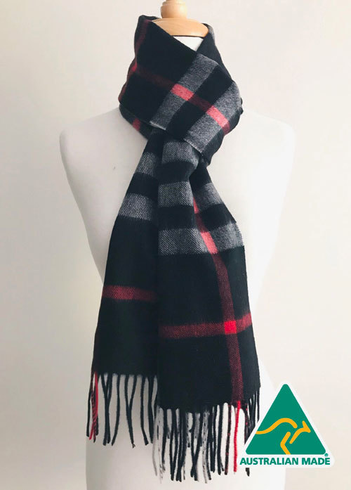 Australian Alpaca Scarf Black/Red Check - 1