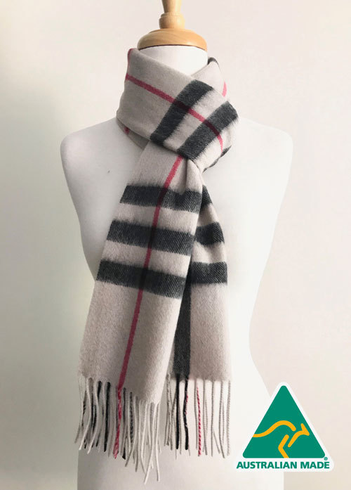 Australian Alpaca Scarf Tartan Ivory Check - 1