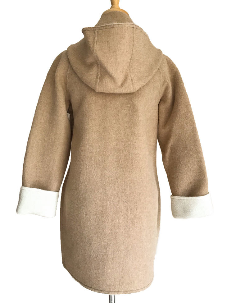 Light Camel & Cream Reversible Duffle Coat with Detachable Hood - 3