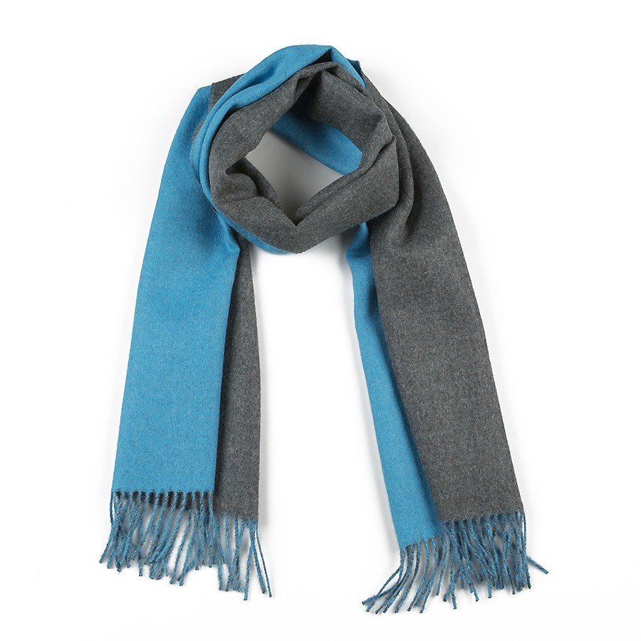 Double Faced Scarf - Bright Blue/Grey - 1