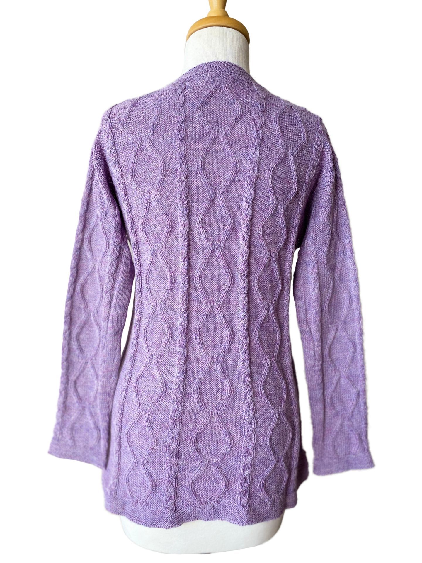 Hand Knitted Cable Sweater - Mauve Melange - 2
