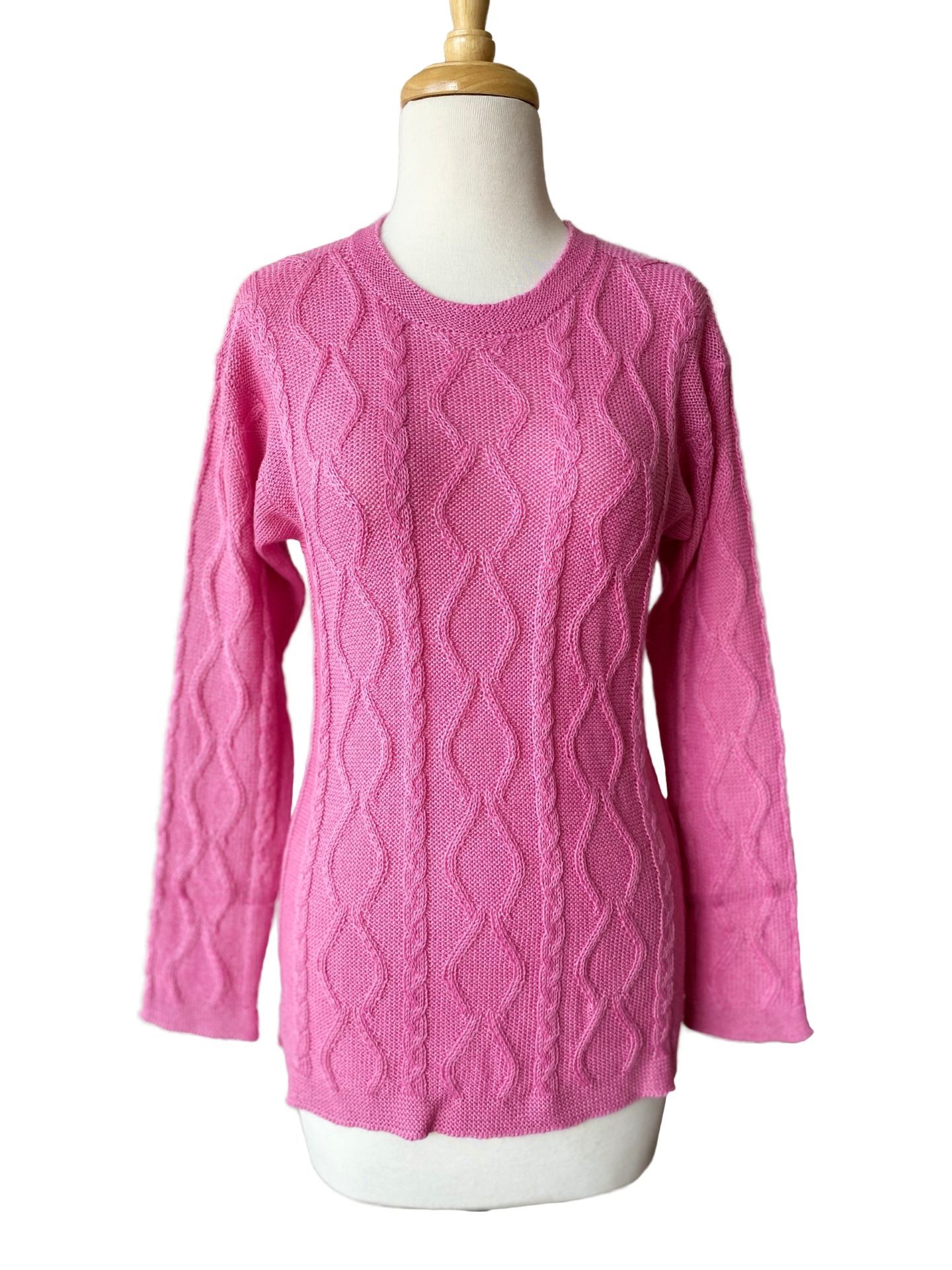 Hand Knitted Cable Sweater - Pink - 1