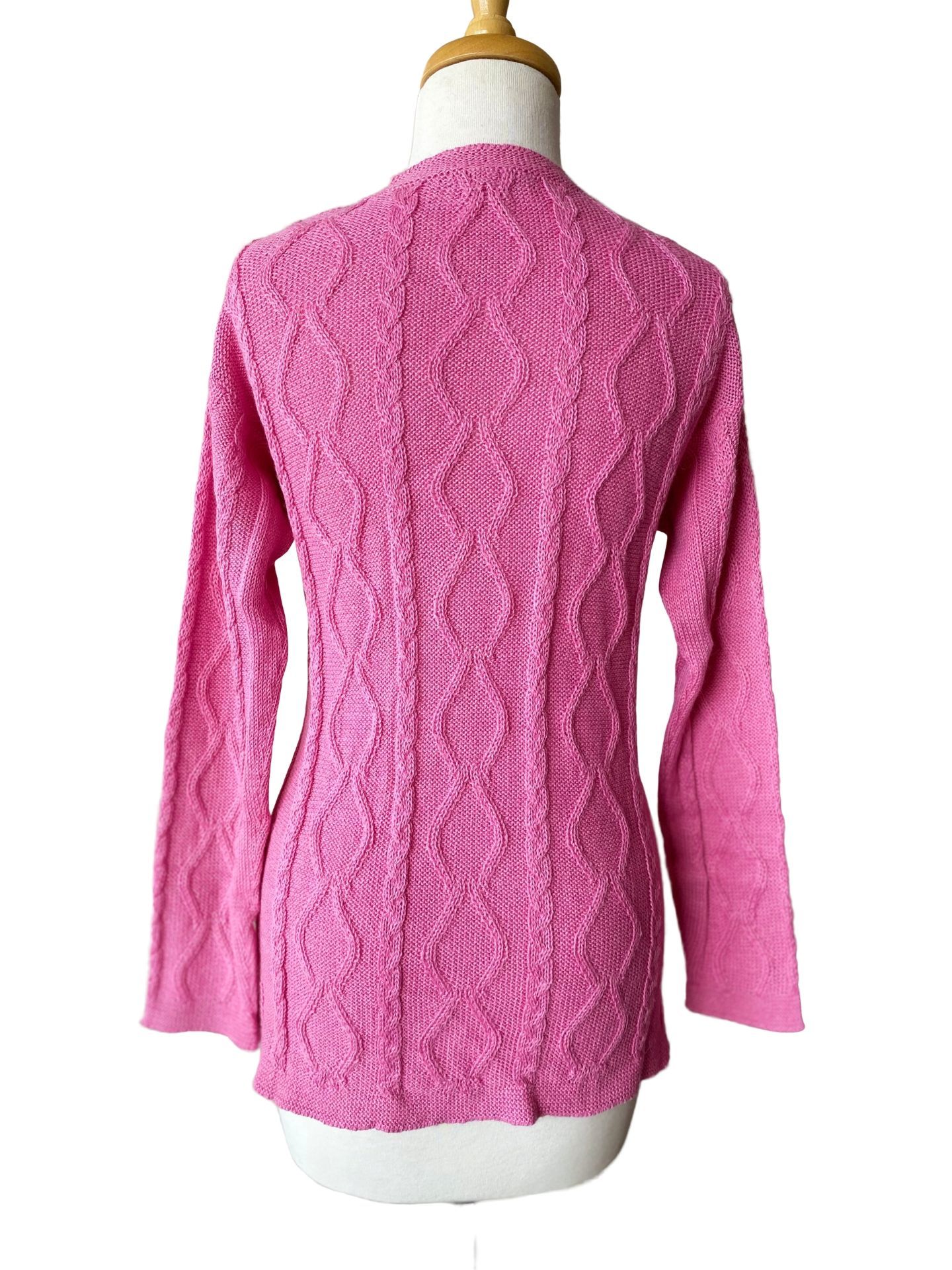Hand Knitted Cable Sweater - Pink - 2