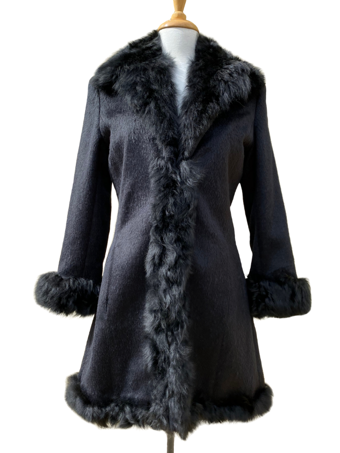 Suri Alpaca Long Coat with Fur Trim - 1