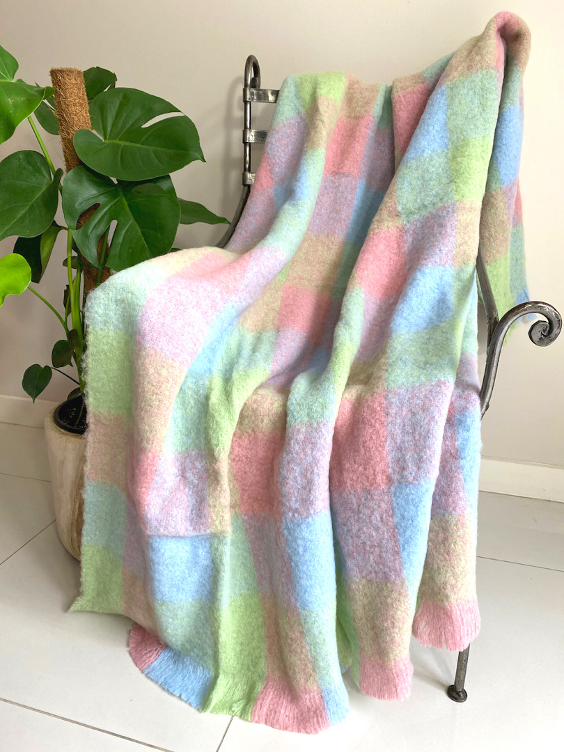 Alpaca Brushed Throw  Candy Pastel Check - 1
