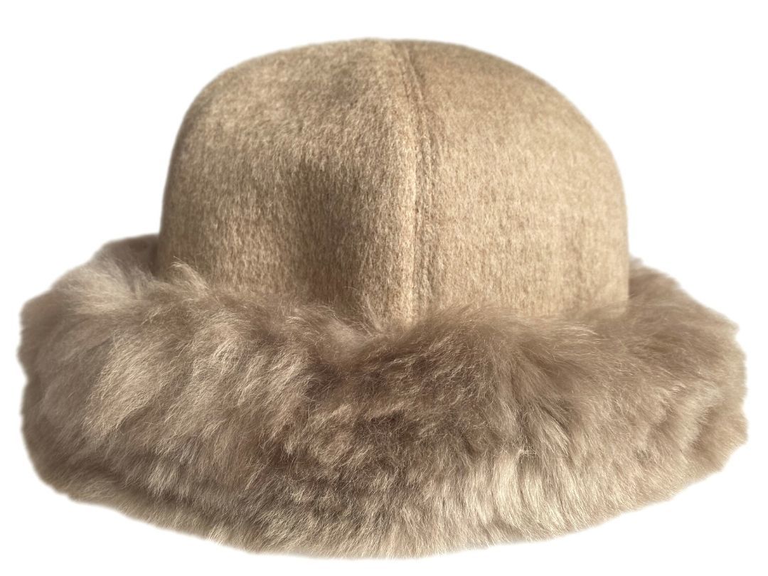 Baby Alpaca Fur Trim Hat - Taupe - 1