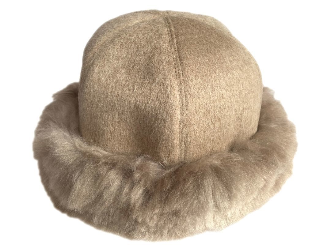 Baby Alpaca Fur Trim Hat - Taupe - 2