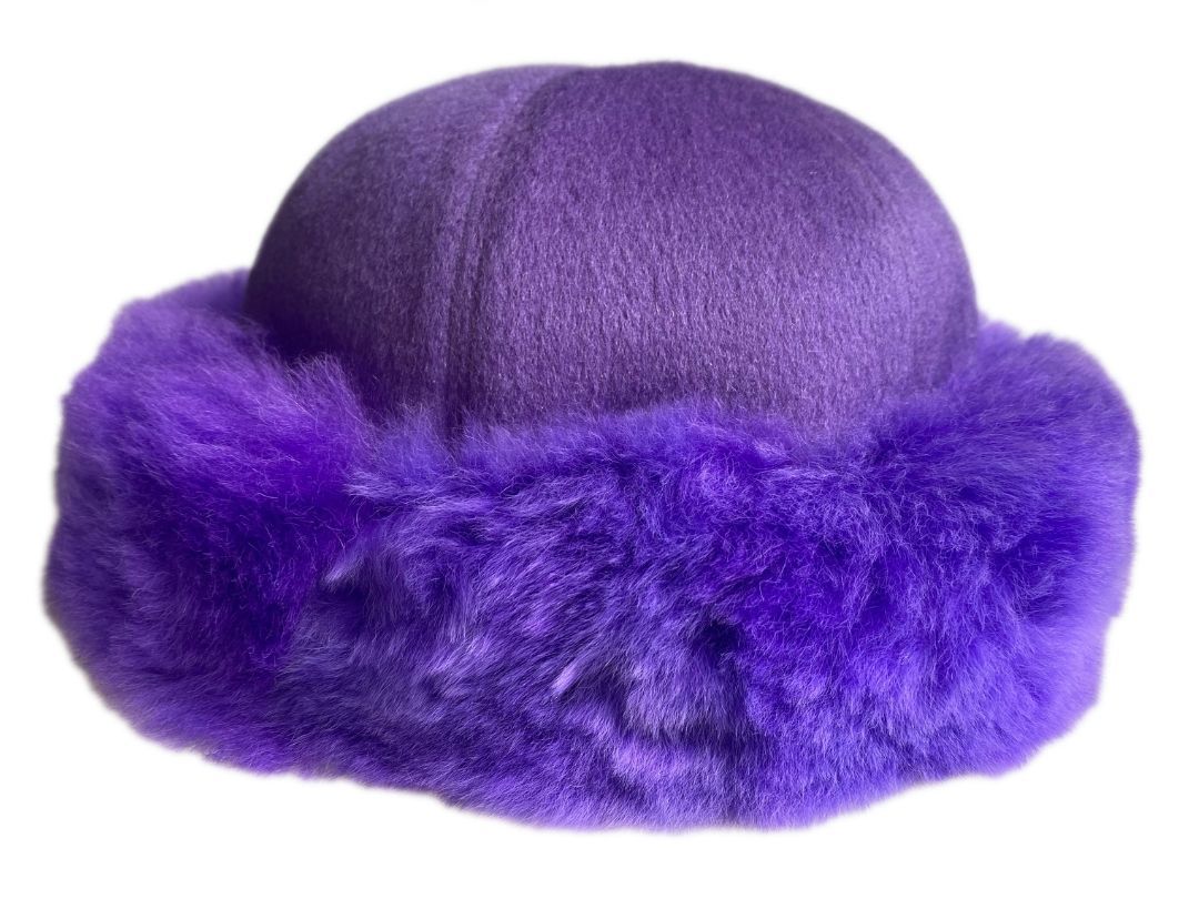 Baby Alpaca Fur Trim Hat - Purple Iris - 1