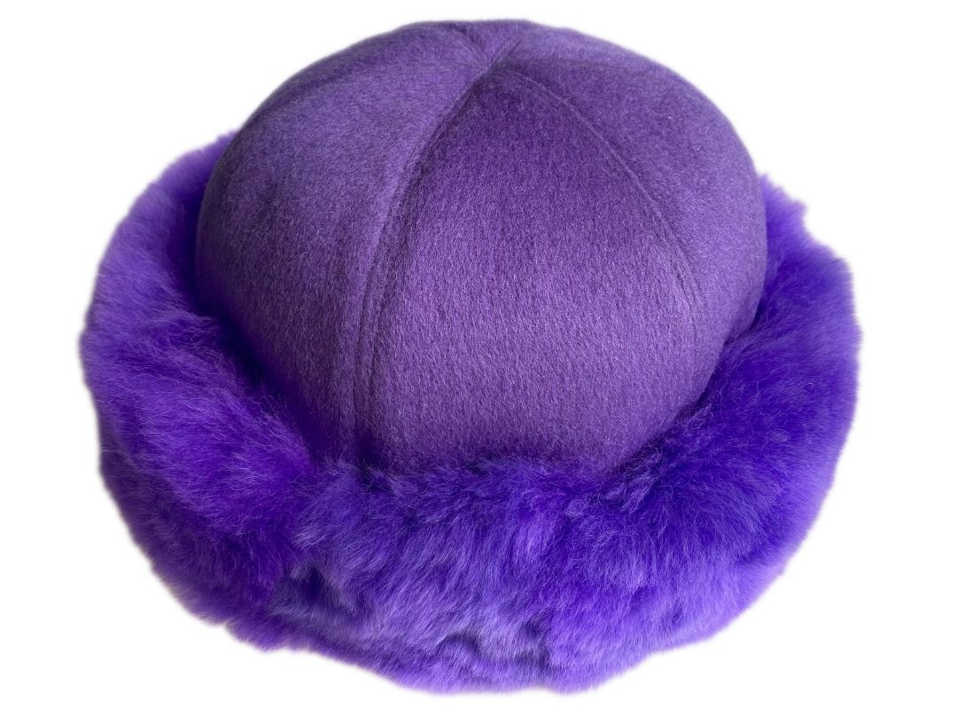 Baby Alpaca Fur Trim Hat - Purple Iris - 2