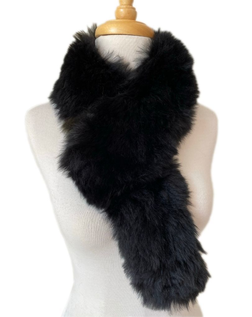 Baby Alpaca Fur Pull-Through Scarf - Black - 1