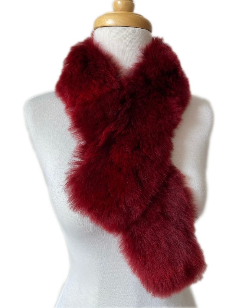 Baby Alpaca Fur Pull-Through Scarf - Burgundy - 1