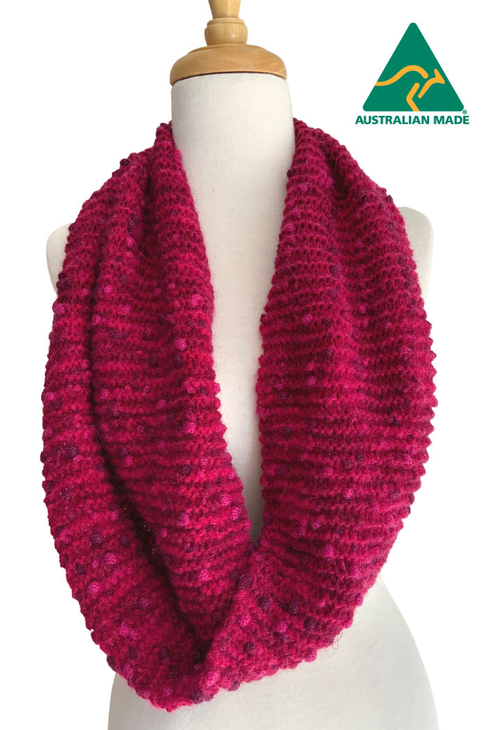 Hand Knitted PomPom Scarf/Cowl/Snood - Fuschia - 1