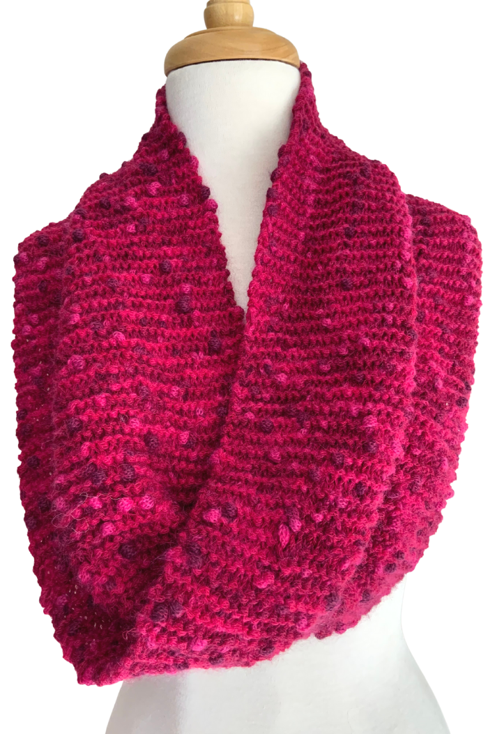 Hand Knitted PomPom Scarf/Cowl/Snood - Fuschia - 2