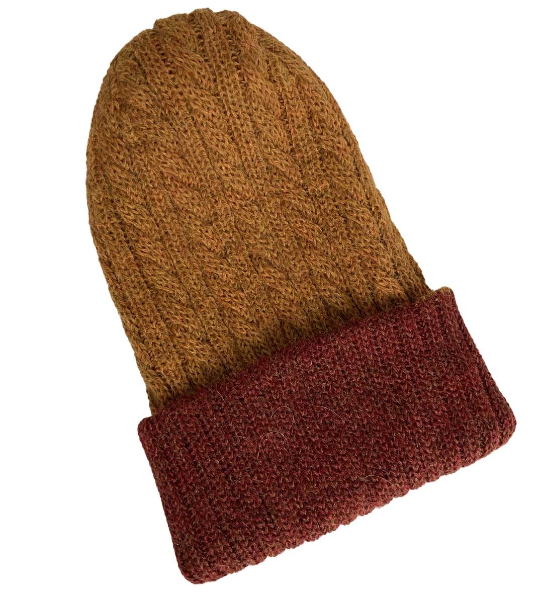 Reversible Hand Knit Alpaca Beanie - Orange/Mustard - 1