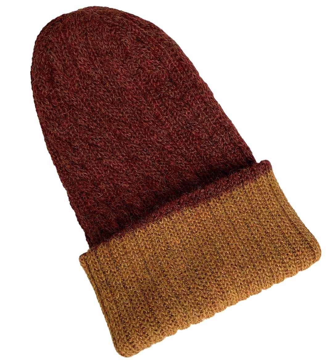 Reversible Hand Knit Alpaca Beanie - Orange/Mustard - 2