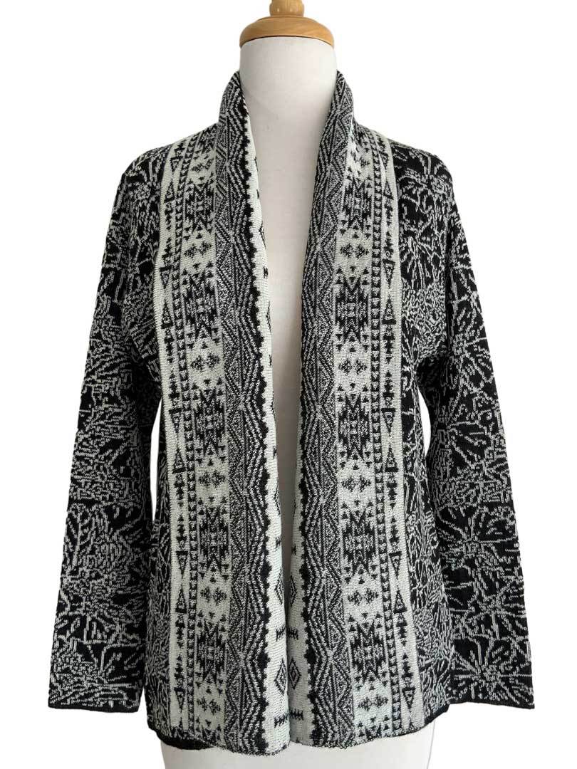 Abstract Jacquard Cardigan Cream/Black - 1