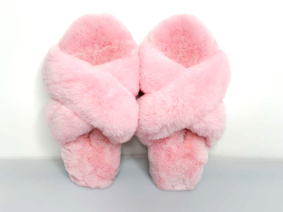 Crossed Huacaya Alpaca Slippers - Pink - 1