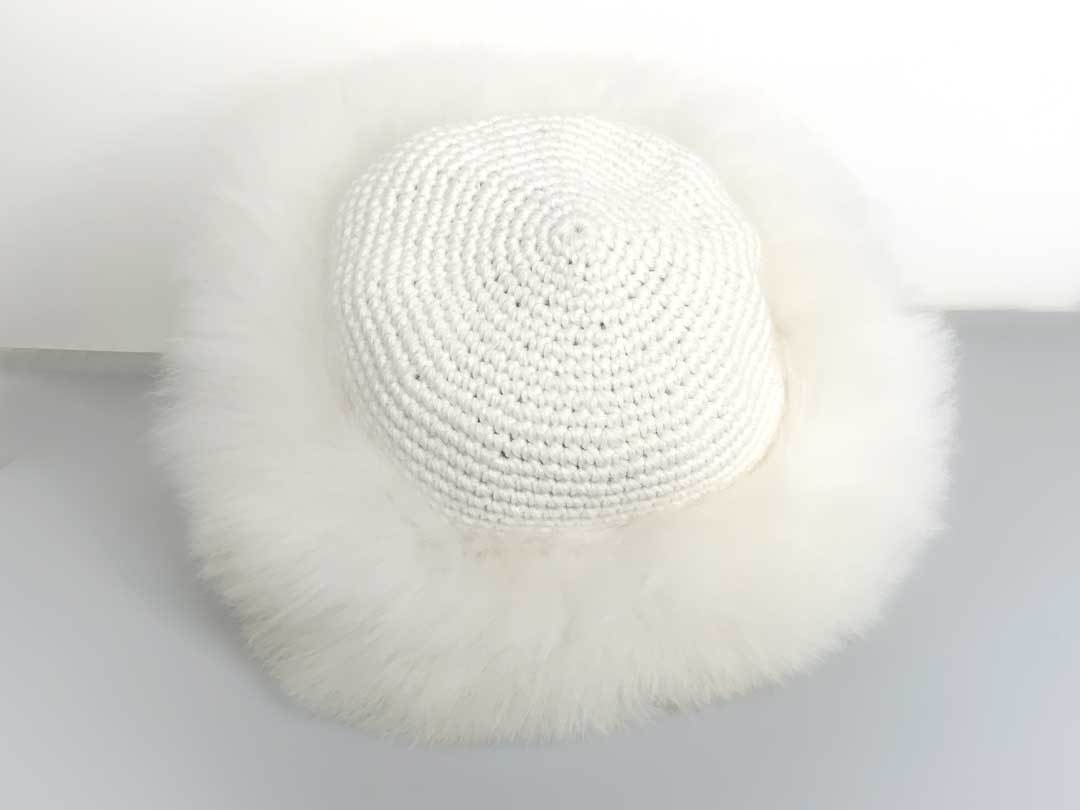 Alpaca Fur & Crocheted Hat  - White - 1