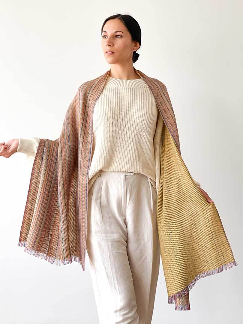 Stripes and Zarga Shawl - Mustard - 1