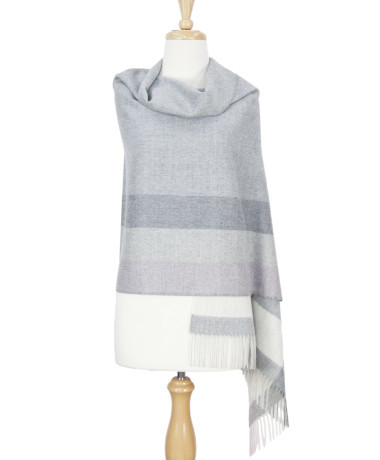 100% Suri Alpaca Shawl  Grey Check 0703 - 1