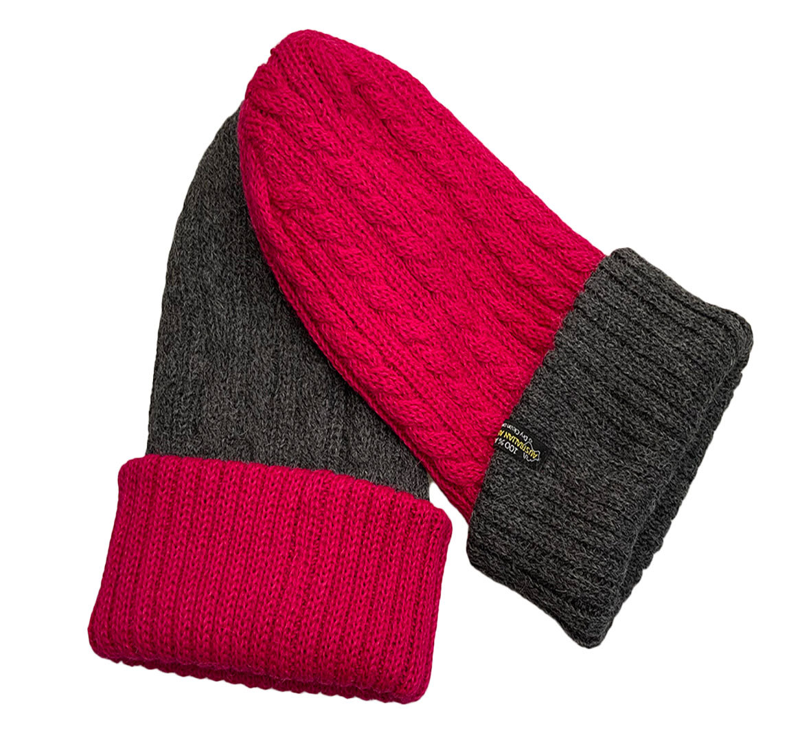 Reversible Hand Knit Alpaca Beanie - Watermelon/Charcoal - 3