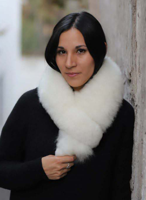 Baby Alpaca Fur Pull-Through Scarf - White - 1