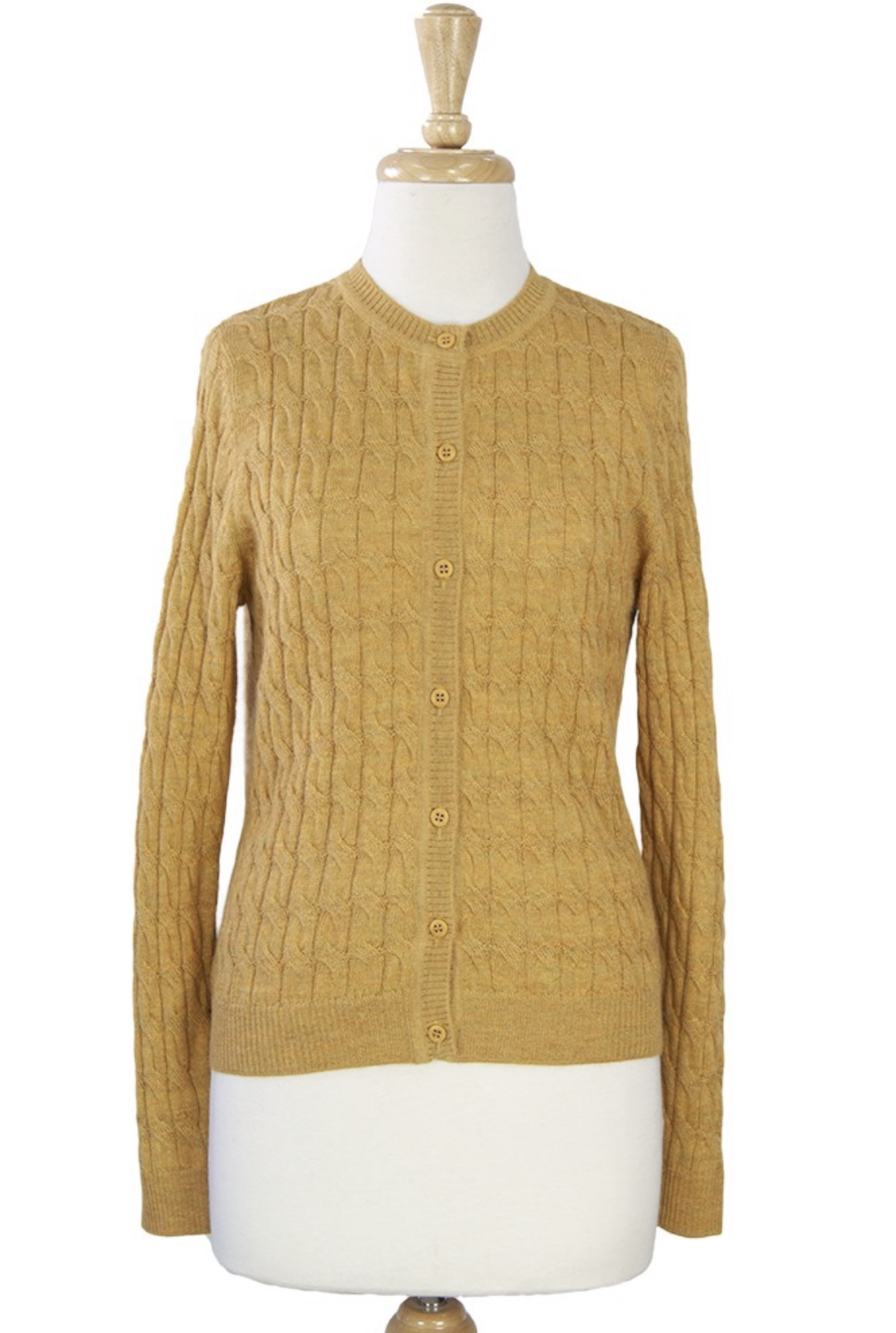 Classic Crew Neck Cable Cardigan - Gold Melange - 1