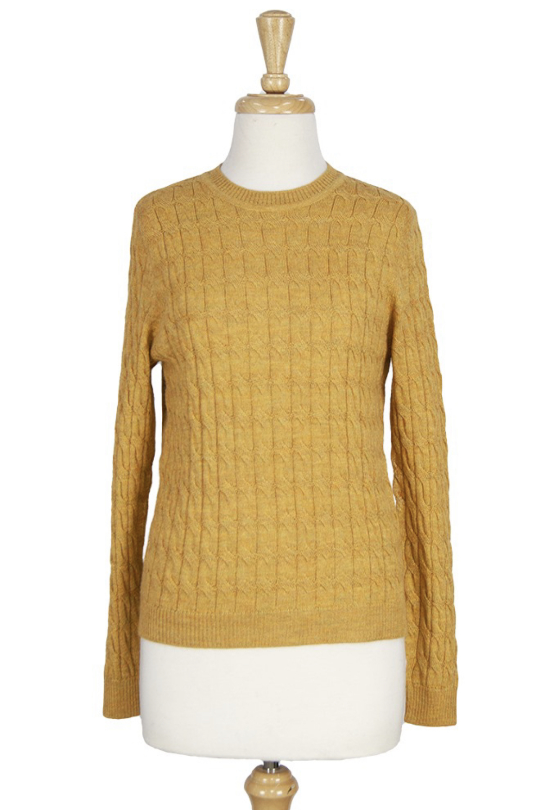 Classic Crew Neck Cable Sweater - Gold Melange - 1