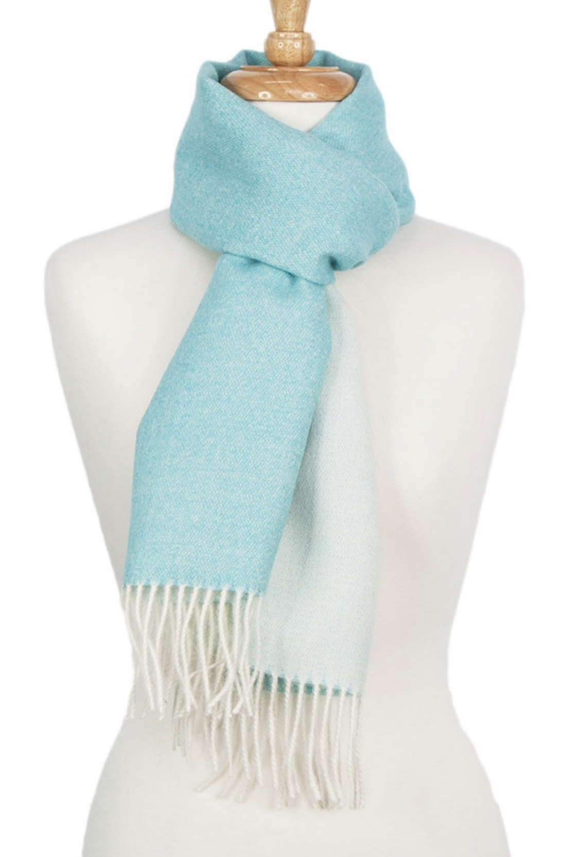 Alpaca Classic Scarf - Double Face Aqua/White - 1