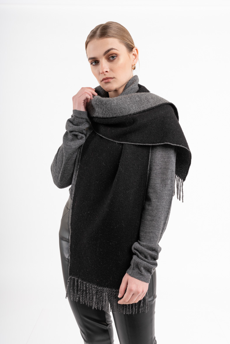 Alpaca Classic Scarf - Double Faced Black/Grey - 1