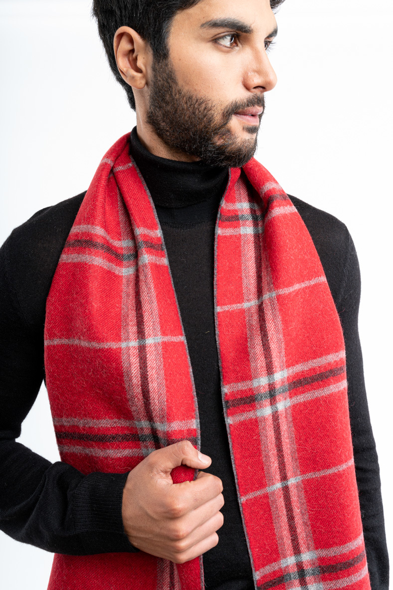 Alpaca Classic Scarf - Double Faced Red/Mid Grey - 2