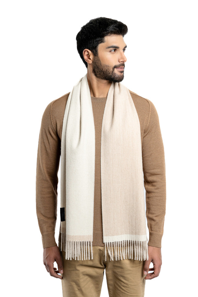 Alpaca Classic Scarf - Eco Double Face Scarf Beige/White - 1