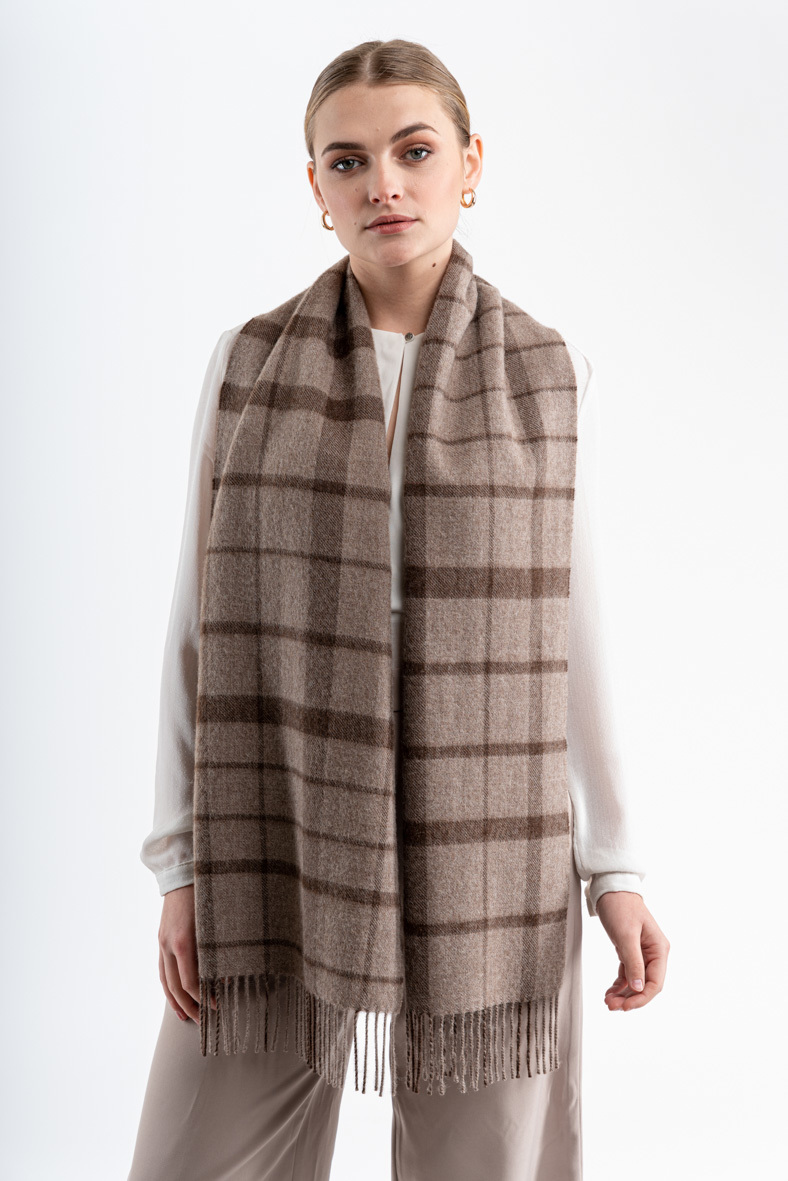 Alpaca Classic Scarf - Eco Plaid Scarf Light Brown/Dark Brown - 1