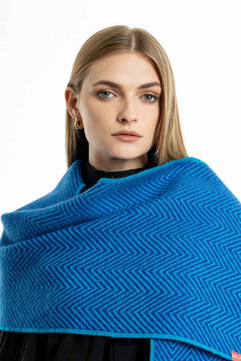 Bicolour Zig Zag Scarf - Blue - 2