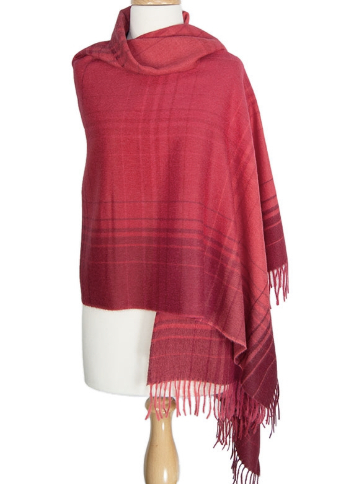 100% Suri Alpaca Shawl - Deep Red Check - 1