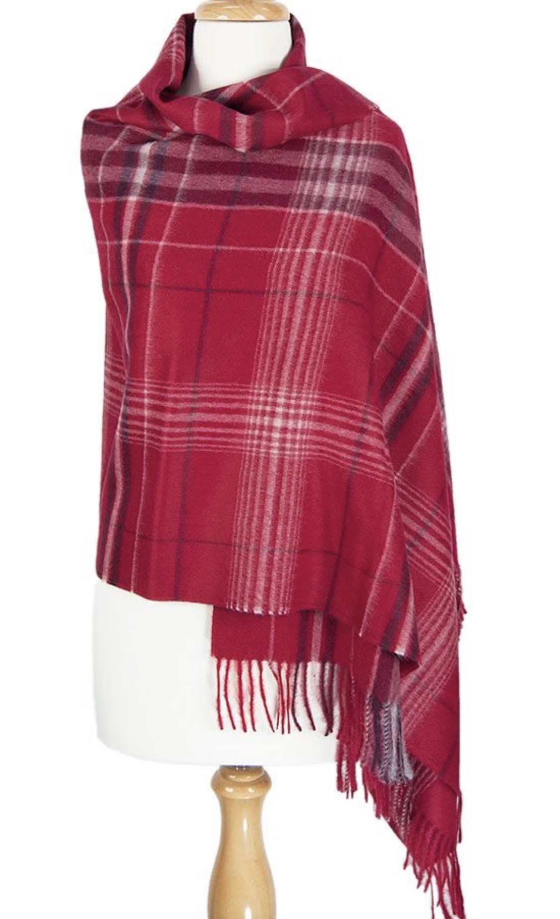 100% Suri Alpaca Shawl - Red/Mora Check - 1