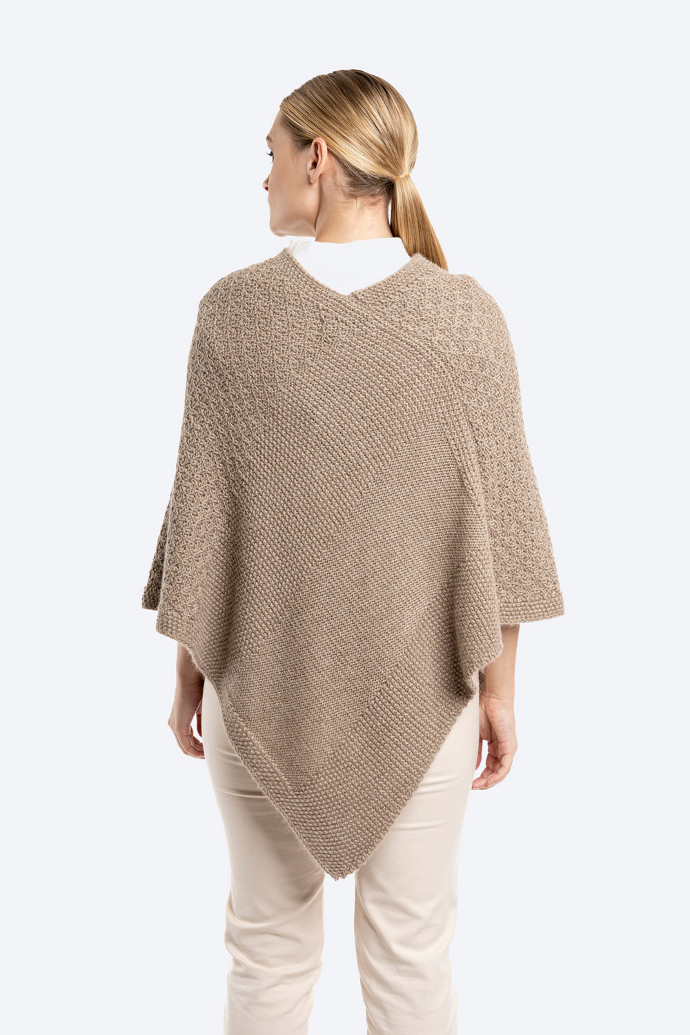 Ladies V-Neck Knitted Poncho - Camel - 2