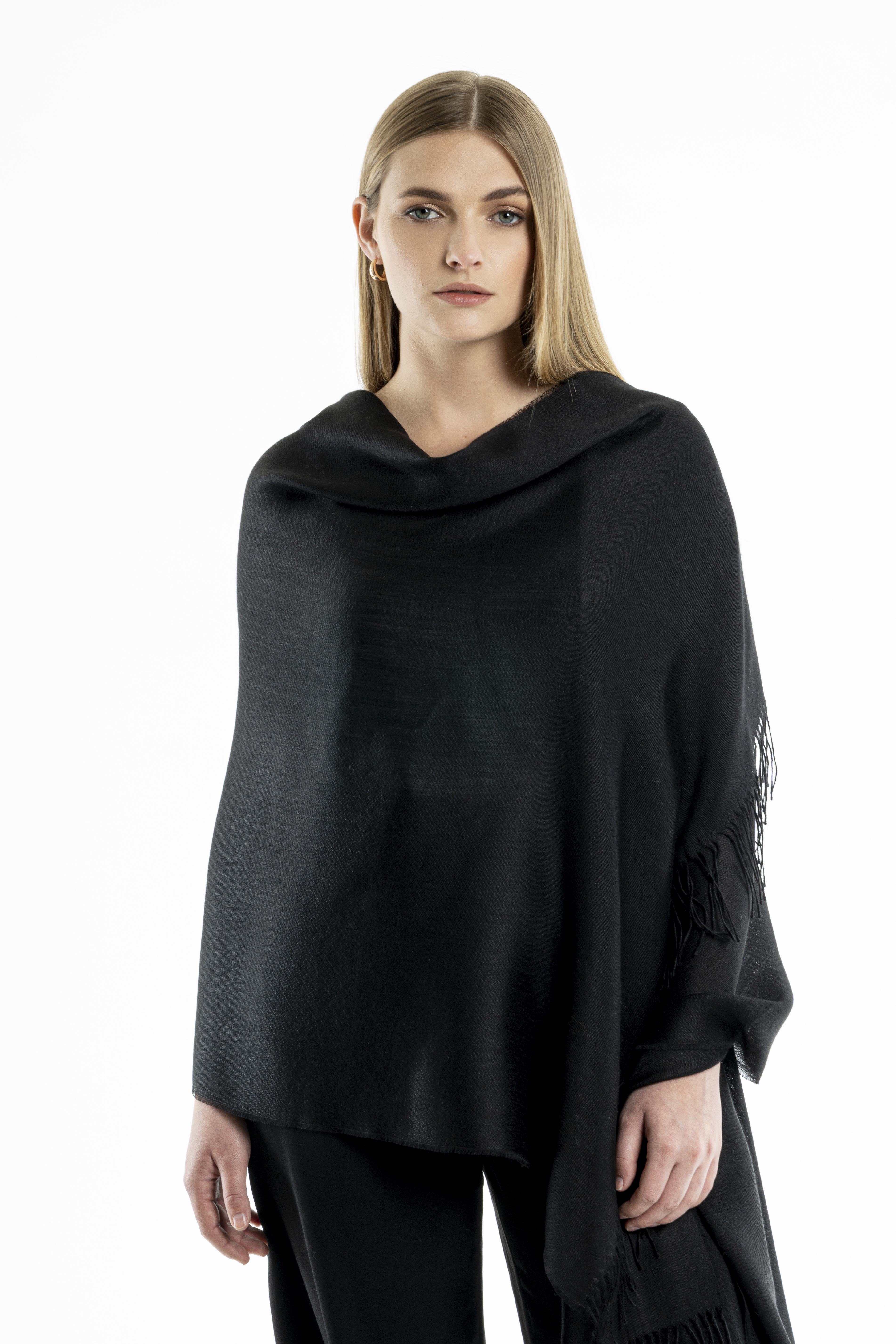 NEW - Alpaca & Silk Sateen Shawl - Black - 1