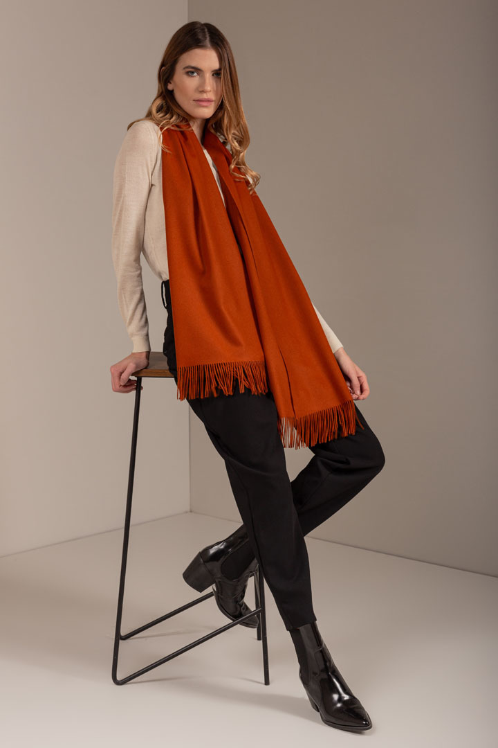 NEW - BERNA 100% VICUNA SHAWL - ORANGE - 1