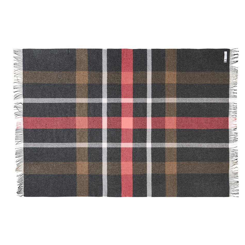 100% Baby Alpaca Amanda Throw  - Dark Grey Pink Plaid - 2