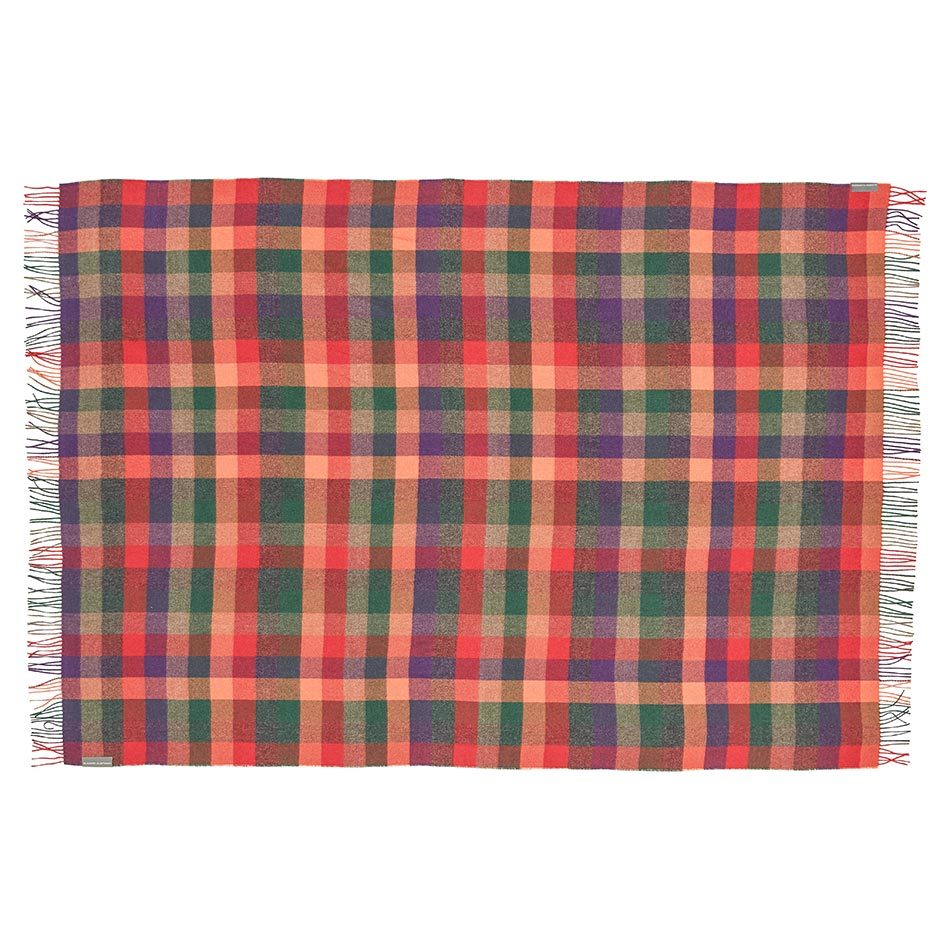 100% Baby Alpaca Amanda Throw - Red/Dark Purple Check - 2