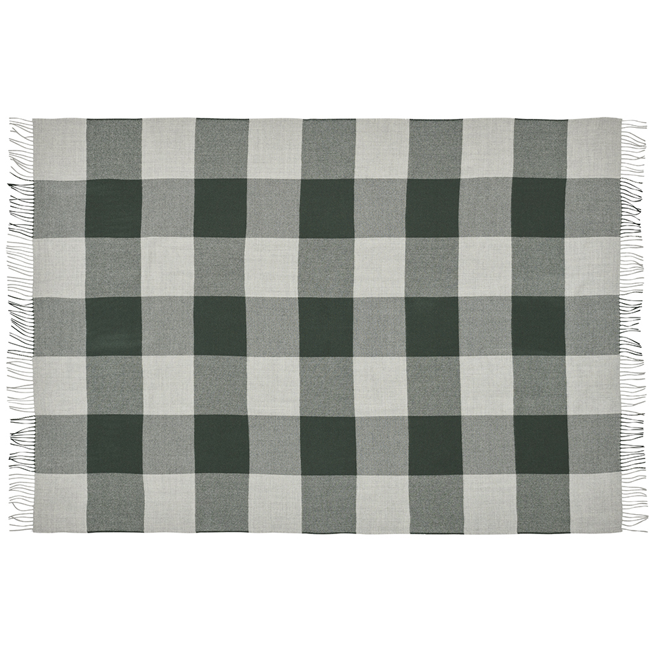 100% Baby Alpaca Santa Fe Throw - Light Grey/Pine Check - 2
