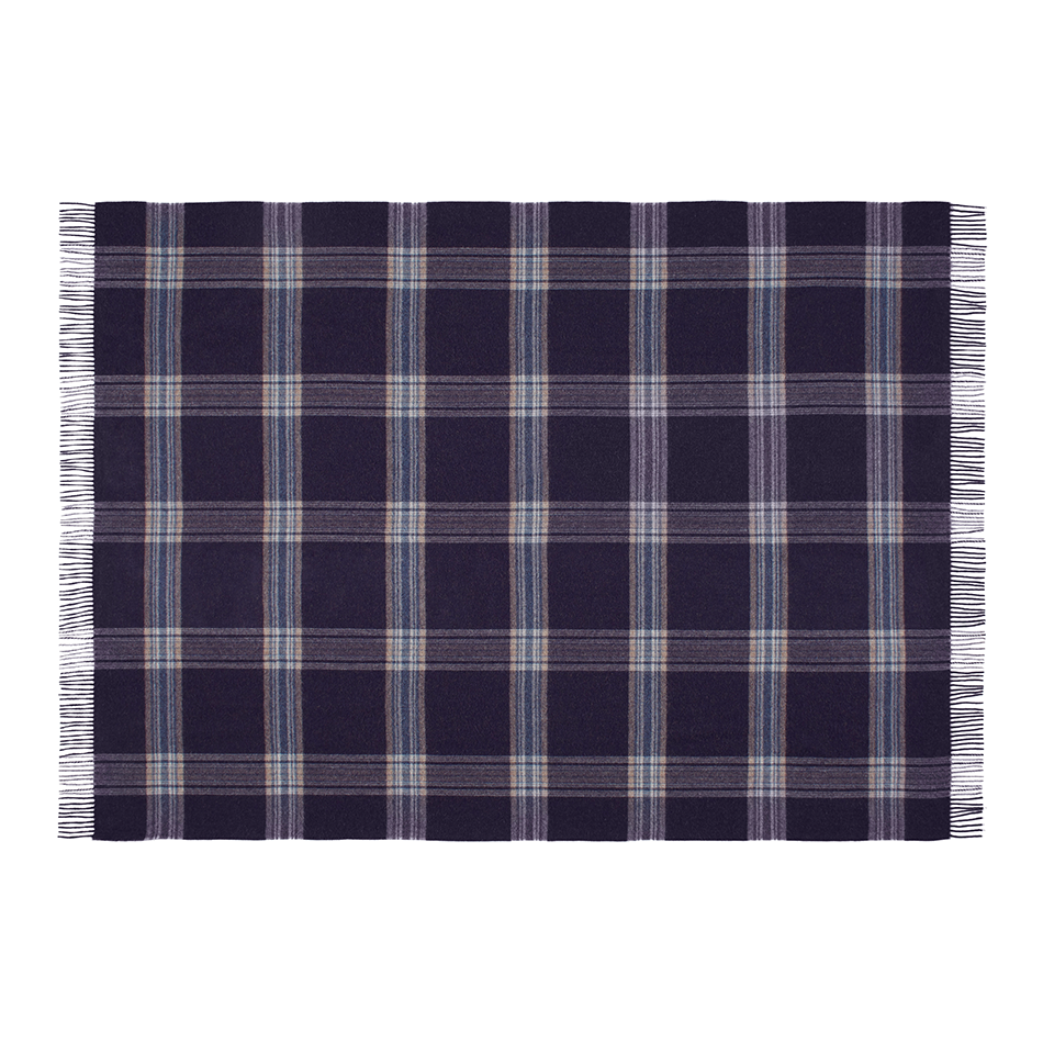 100% Baby Alpaca Buenos Aires Throw - Blue Check - 2