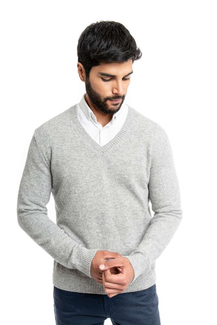 Classic V Neck Sweater - Grey - 2