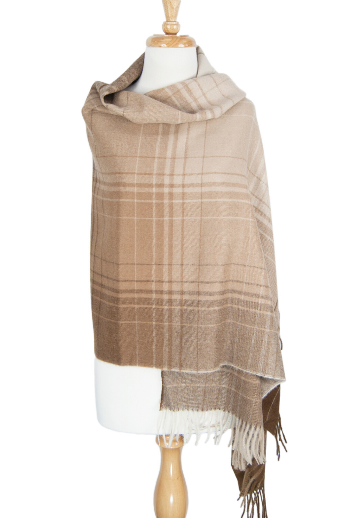 100% Suri Alpaca Shawl - Camel Check - 1