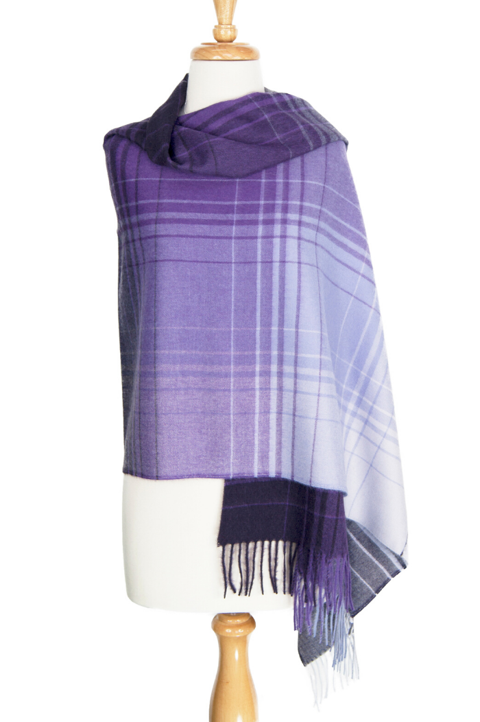 100% Suri Alpaca Shawl - Purple Check - 1