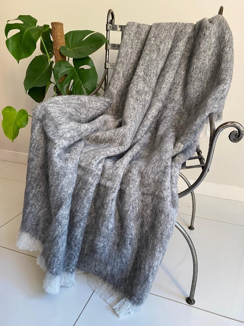 Natural Alpaca Brushed Throw  Grey Merle - 1