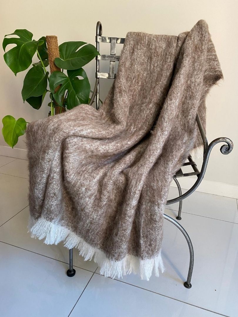 Natural Alpaca Brushed Throw  Pumice - 1