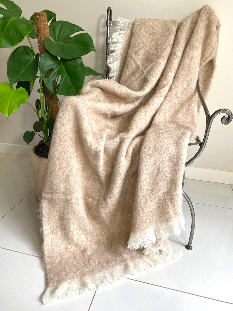 Natural Alpaca Brushed Throw  Sand - 1